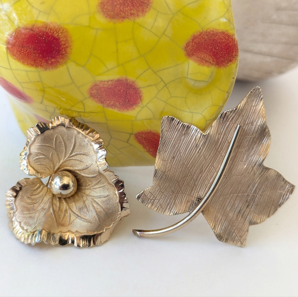 VTG. Leaf Design Brooches Bond Boyd Sterling w. Vermeil & Carl-Art Gold Filled